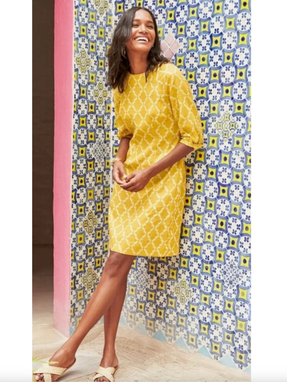 BODEN Kate Linen Dress in Dijon - L (14-16)